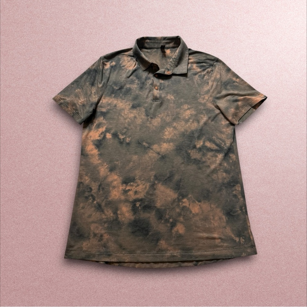 Lululemon Earthy green and brown tie-dye polo shirt men’s large short sleeve